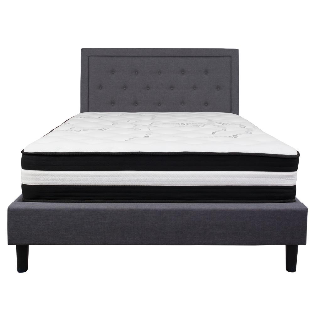 Holly Queen Size Platform Bed in Dark Grey Fabric with Memory Foam Mattress