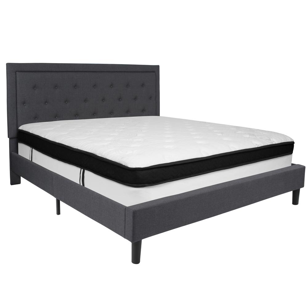 Holly King Size Platform Bed in Black Fabric with Memory Foam Mattress