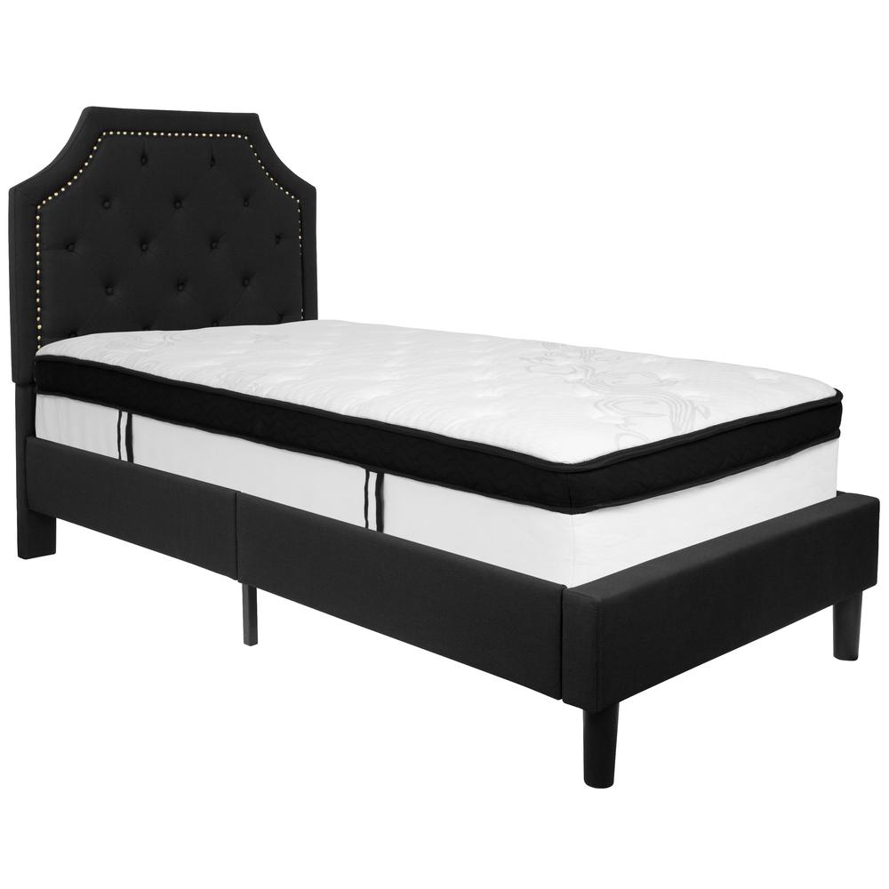 Kya Charlene Twin Beige Fabric Platform Bed – Modern Upholstered Frame with Memory Foam Mattress