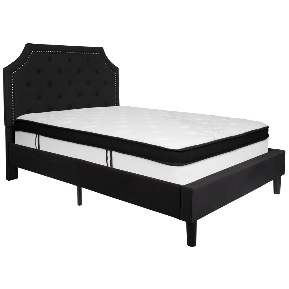 Charlene Full Size Platform Bed in Beige Fabric with Memory Foam Mattress