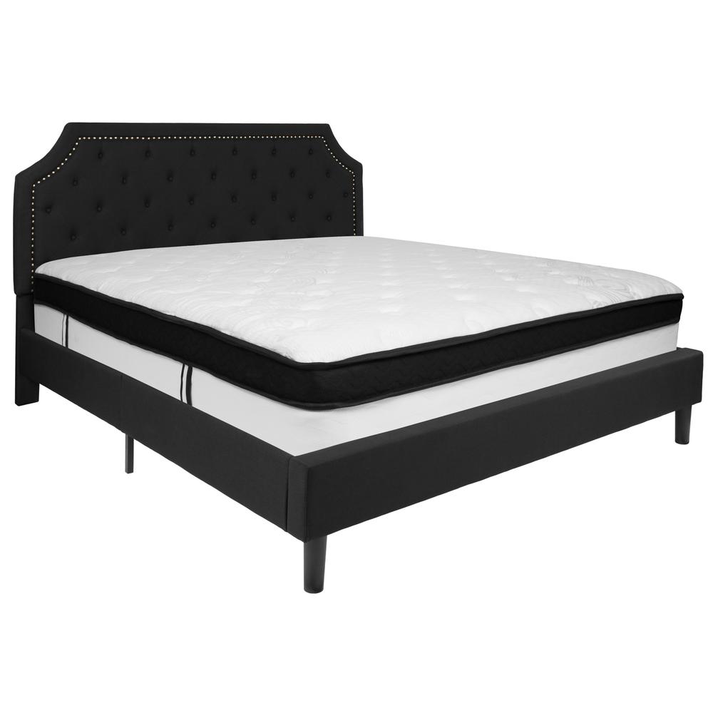 Charlene King Size Platform Bed in Black Fabric with Memory Foam Mattress