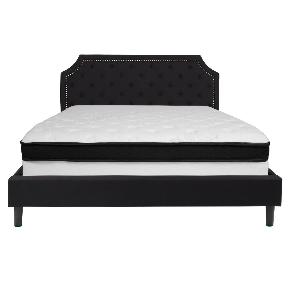 Charlene King Size Platform Bed in Black Fabric with Memory Foam Mattress