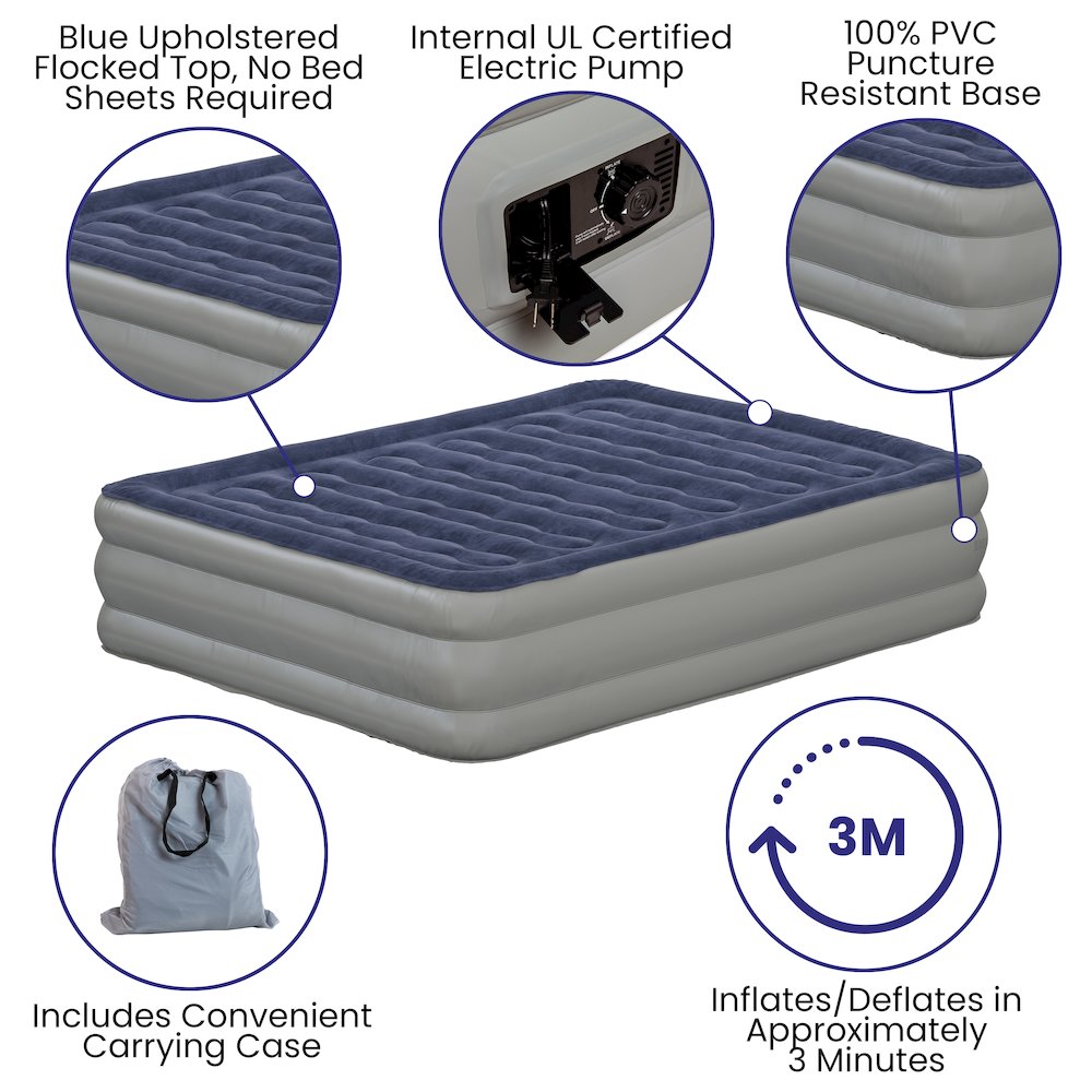Michio  EverRest Queen Air Mattress 18-In – Flocked PVC Bed with Built-In ETL Electric Pump
