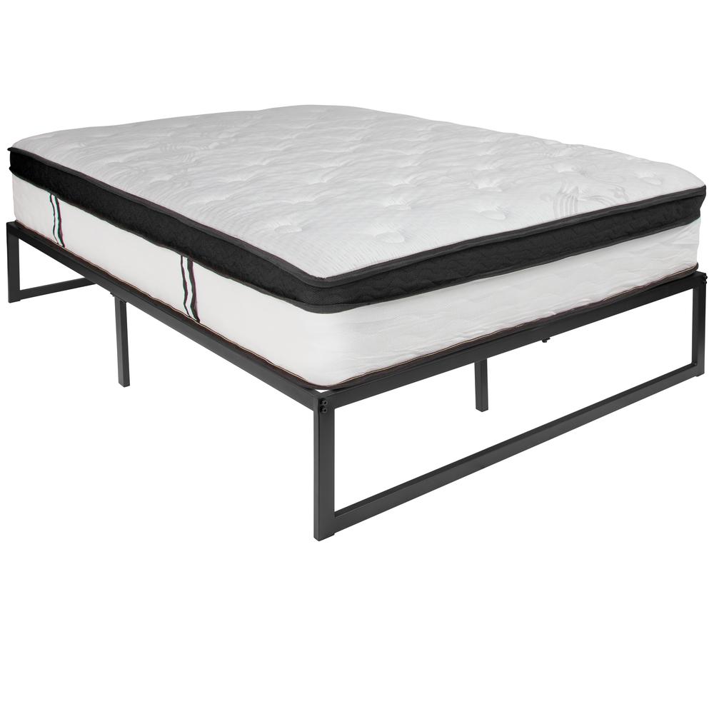 Rafu EverRest Full Black Metal Bed Frame with Memory Foam Mattress  Noise-Free Platform Design