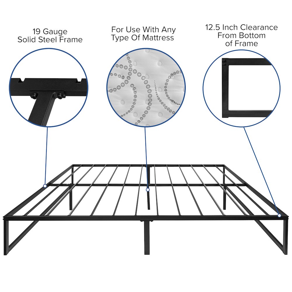 Celeste YetiFrame King Black Metal Platform Bed Modern Noise-Free Design & 14" Storage Height