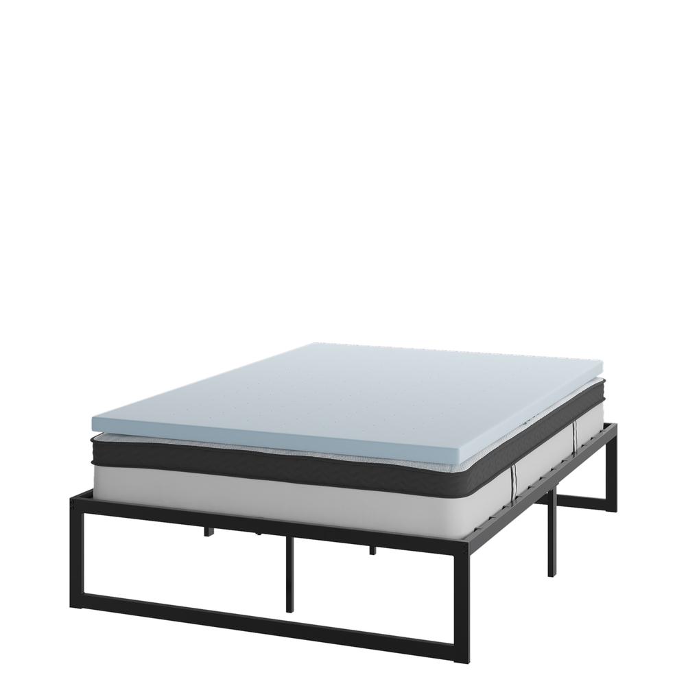 14 in Metal Platform Bed Frame and 2 in Cool Gel Memory Foam Topper - Full