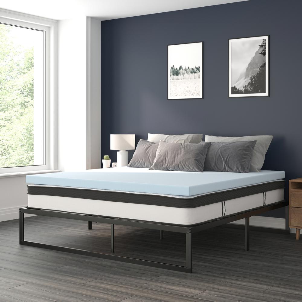 14 in Metal Platform Bed Frame and 2 in Cool Gel Memory Foam Topper - King