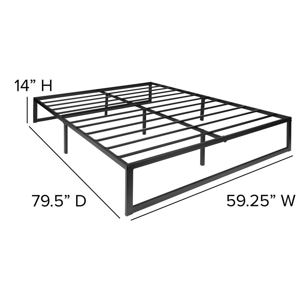 Emirah Glacier Queen Size Platform Bed Frame with Gel Foam Topper – 14" Metal Base, No Box Spring Needed