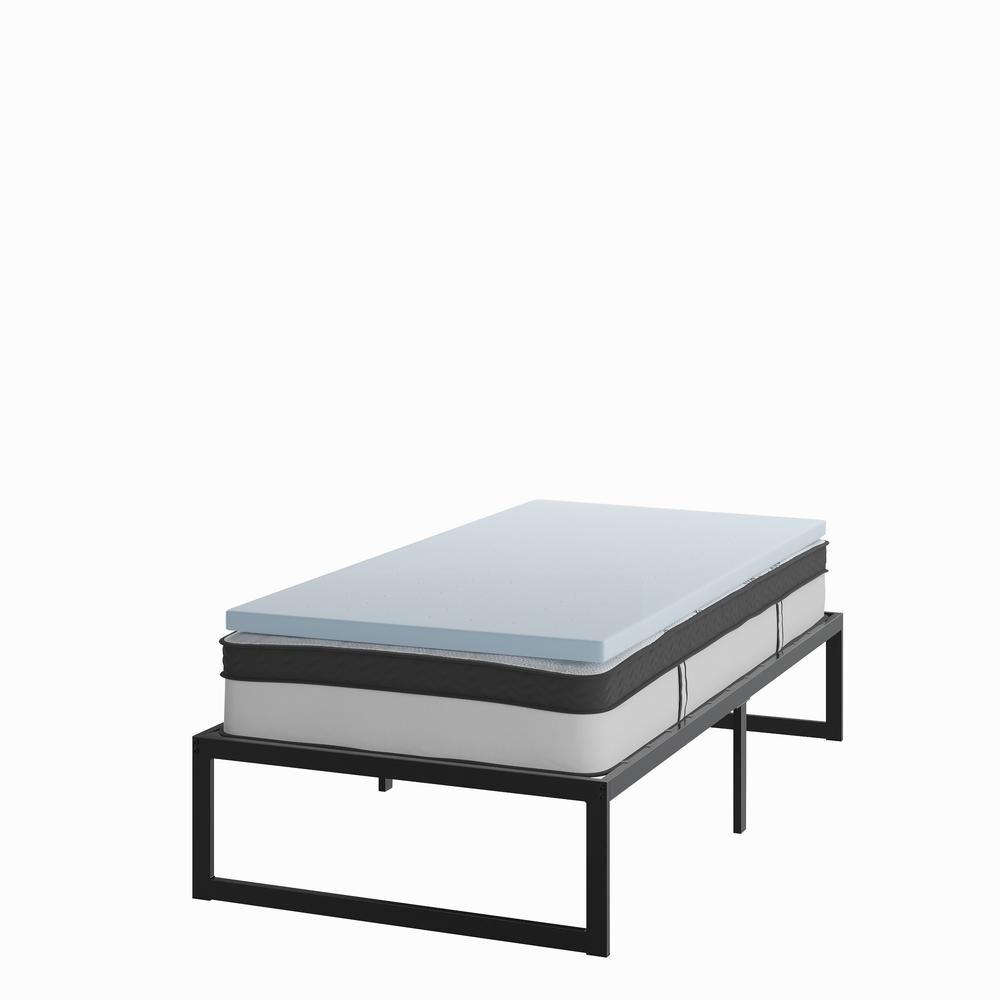 14 in Metal Platform Bed Frame and 2 in Cool Gel Memory Foam Topper - Twin