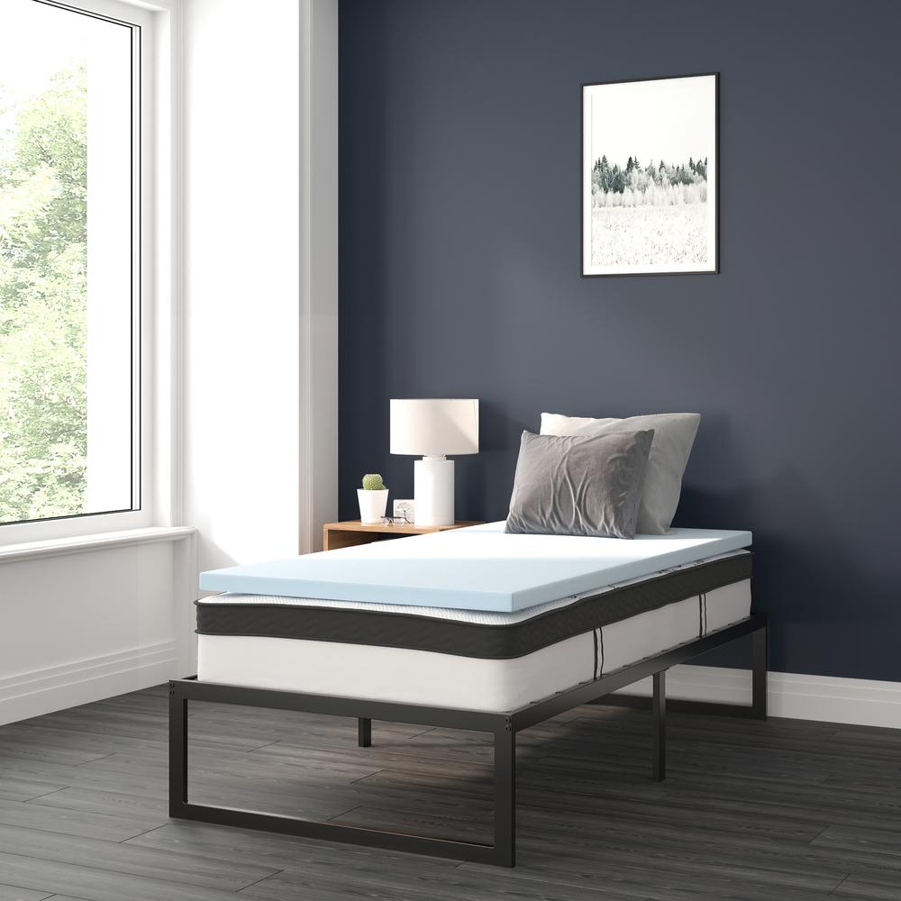 14 in Metal Platform Bed Frame and 2 in Cool Gel Memory Foam Topper - Twin