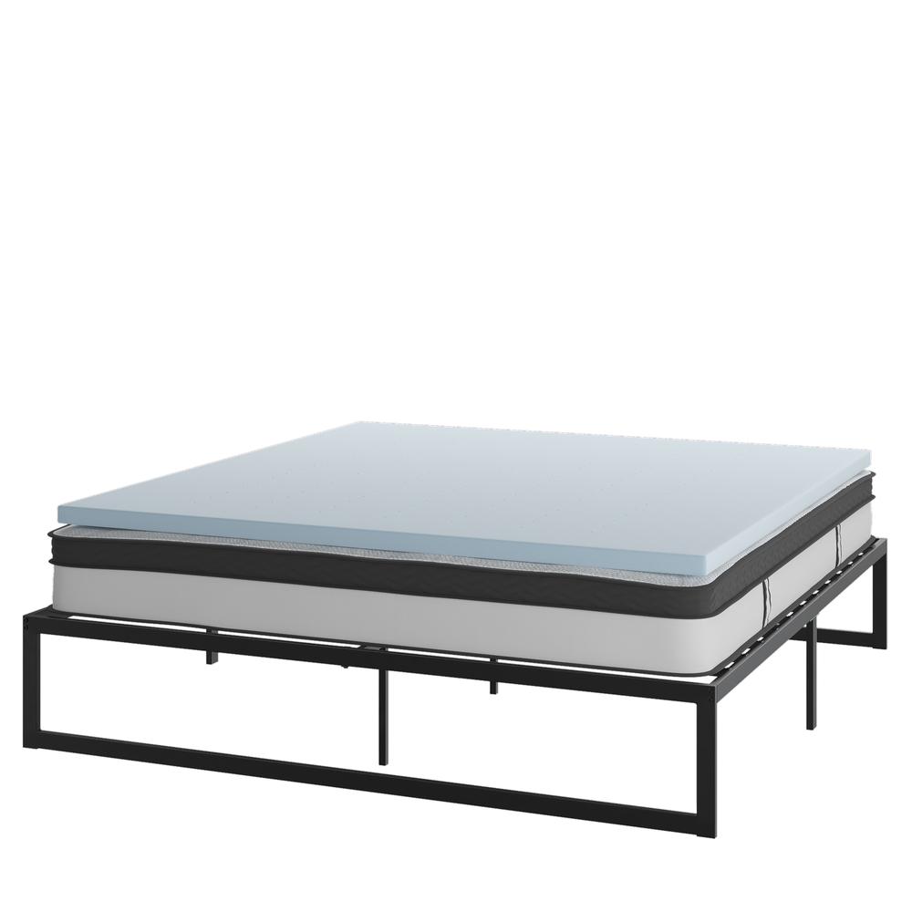 14 in Metal Platform Bed Frame and 3 in Cool Gel Memory Foam Topper - King