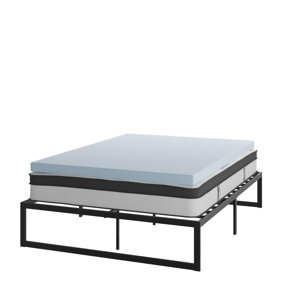 Aldrich Aurora Queen Black Metal Platform Bed Frame – Cool Gel Memory Foam Topper Included