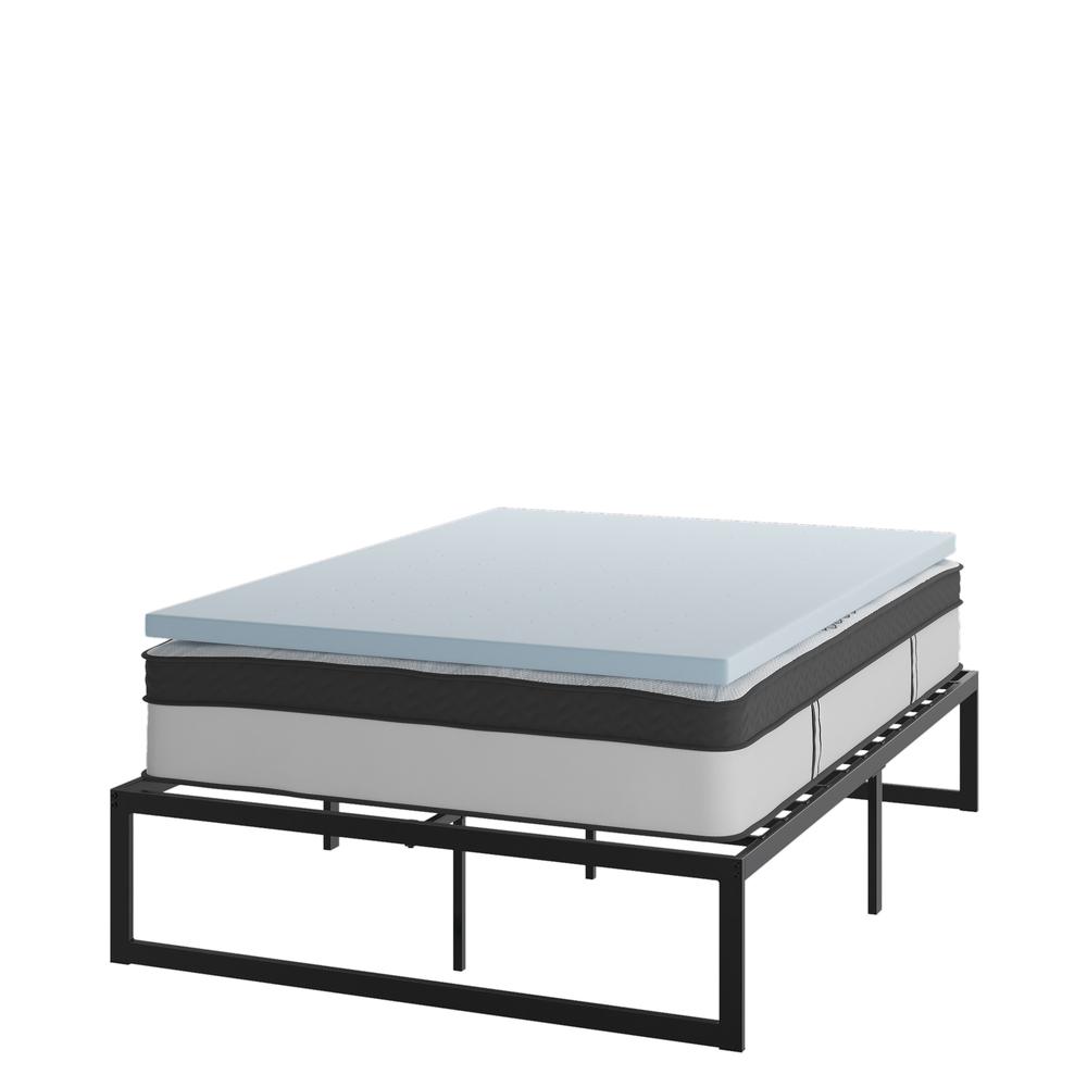 14 in Metal Platform Bed Frame with 12 in Mattress and 2 in Topper - Full