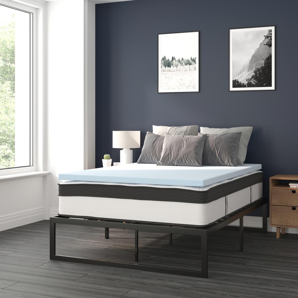 14 in Metal Platform Bed Frame with 12 in Mattress and 2 in Topper - Full