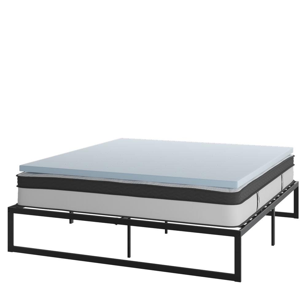 14 in Metal Platform Bed Frame with 12 in Mattress and 2 in Topper - King