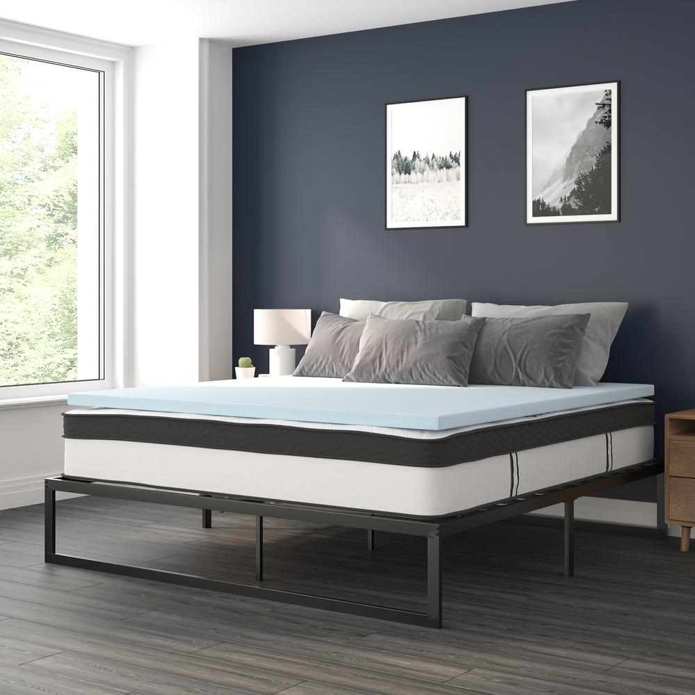 14 in Metal Platform Bed Frame with 12 in Mattress and 2 in Topper - King