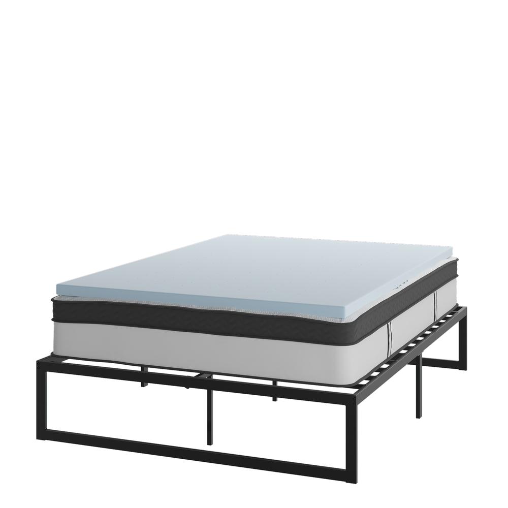 14 in Metal Platform Bed Frame with 12 in Mattress and 2 in Topper - Queen