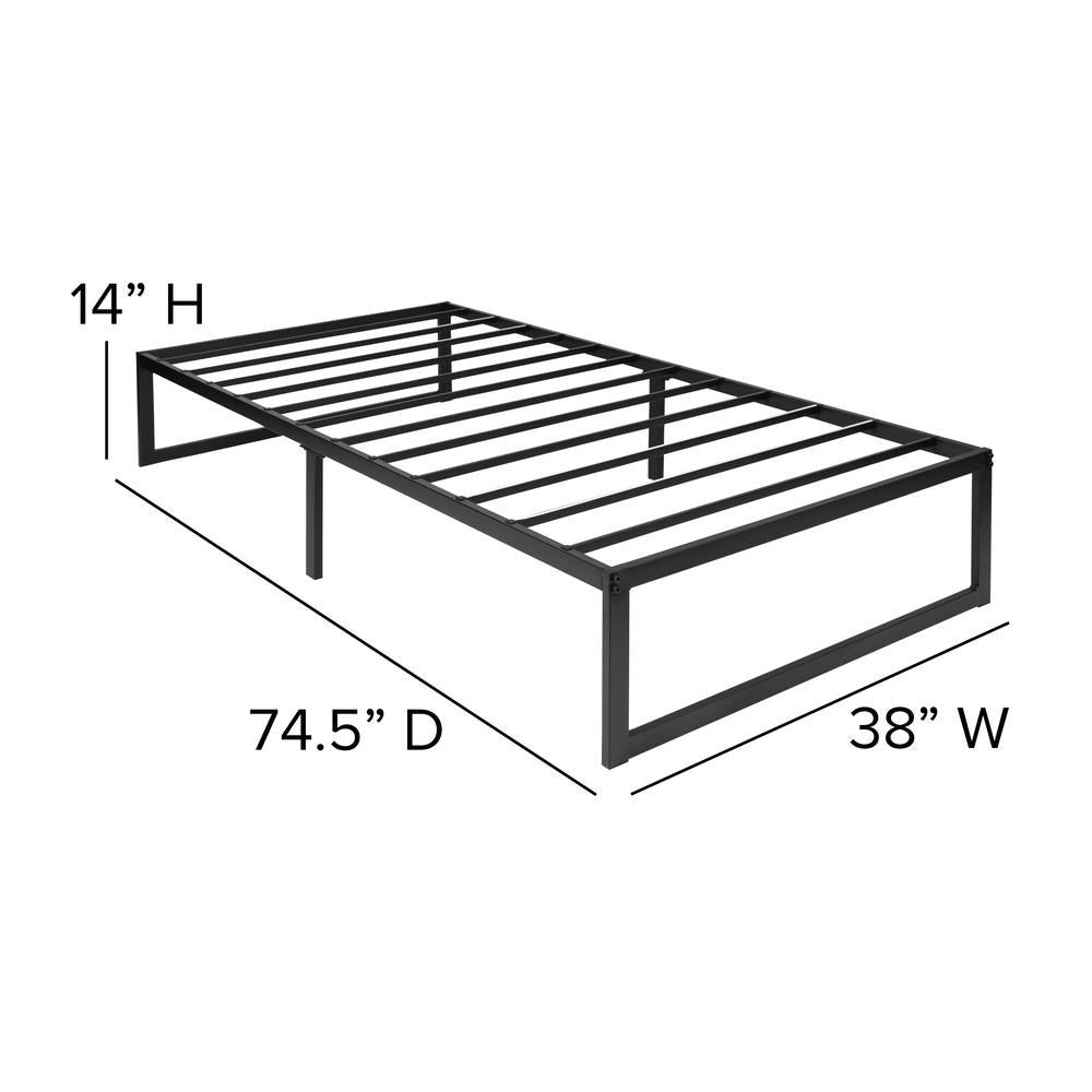 14 in Metal Platform Bed Frame with 12 in Mattress and 2 in Topper - Twin