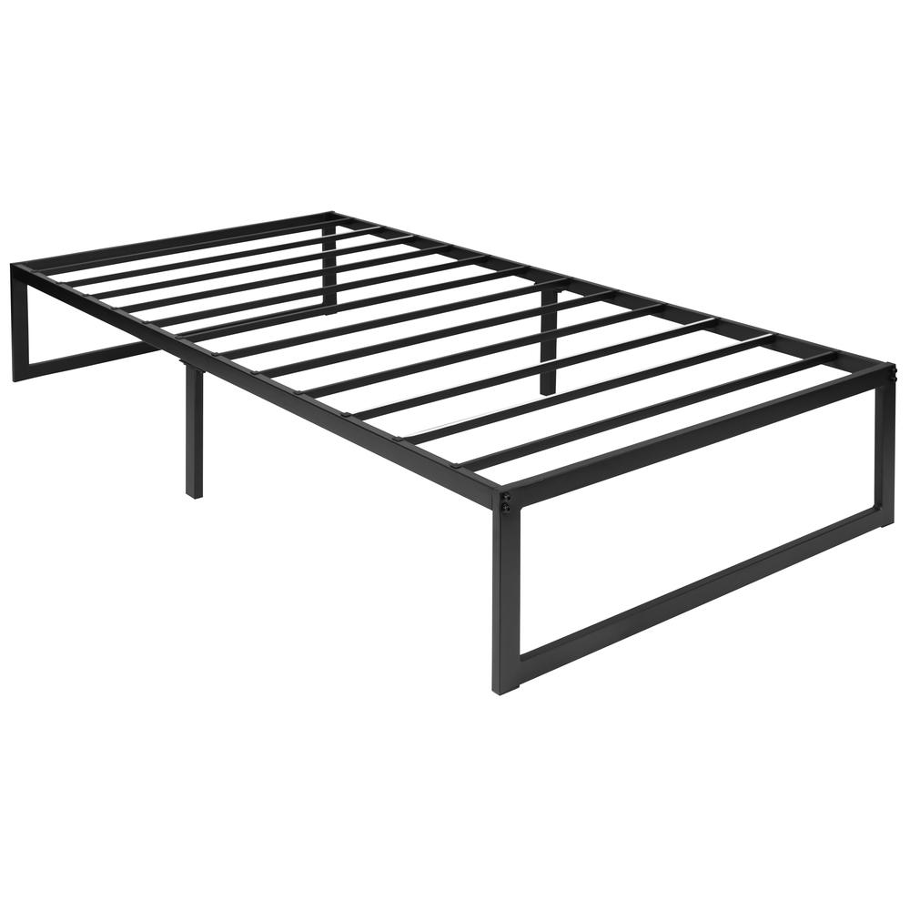 14 in Metal Platform Bed Frame with 12 in Mattress and 2 in Topper - Twin