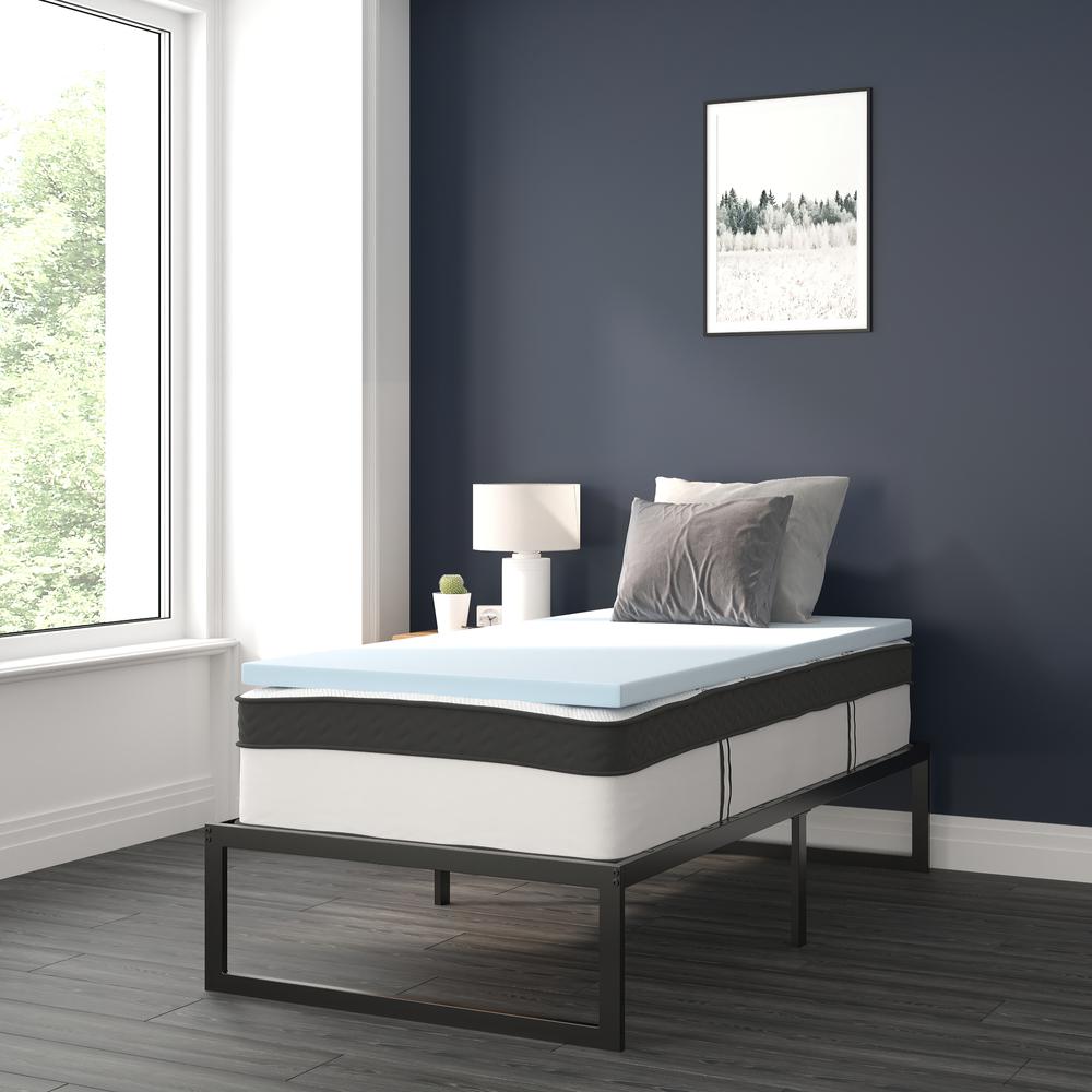 14 in Metal Platform Bed Frame with 12 in Mattress and 2 in Topper - Twin