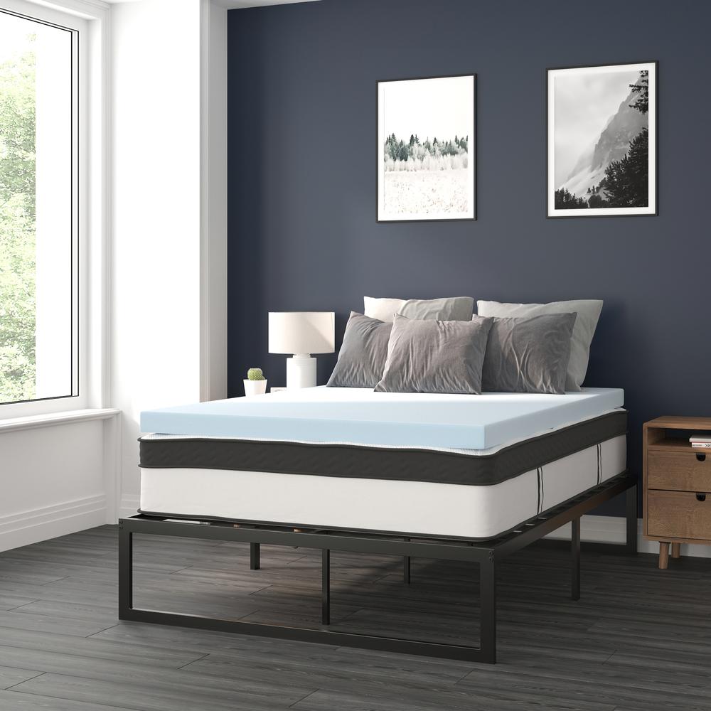 14 in Metal Platform Bed Frame with 12 in Mattress and 3 in Topper - Full