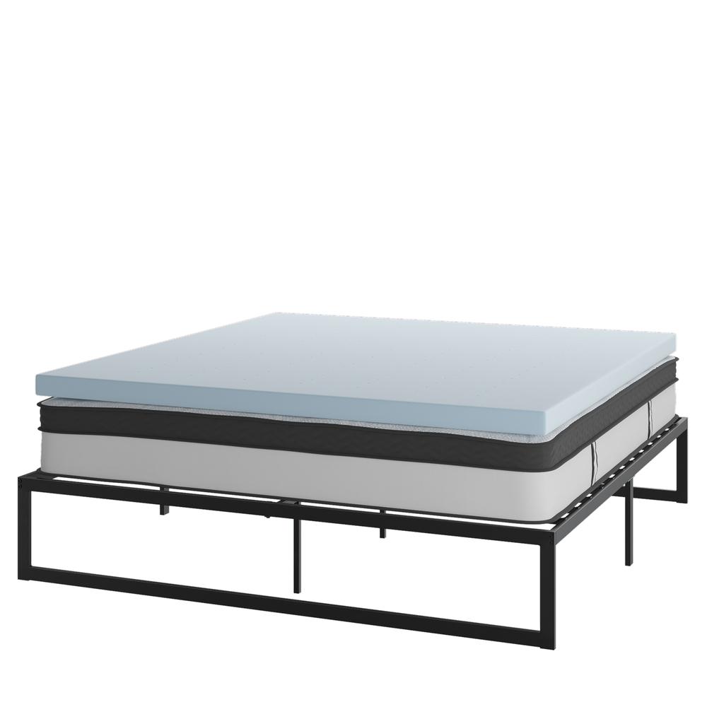 14 in Metal Platform Bed Frame with 12 in Mattress and 3 in Topper - King