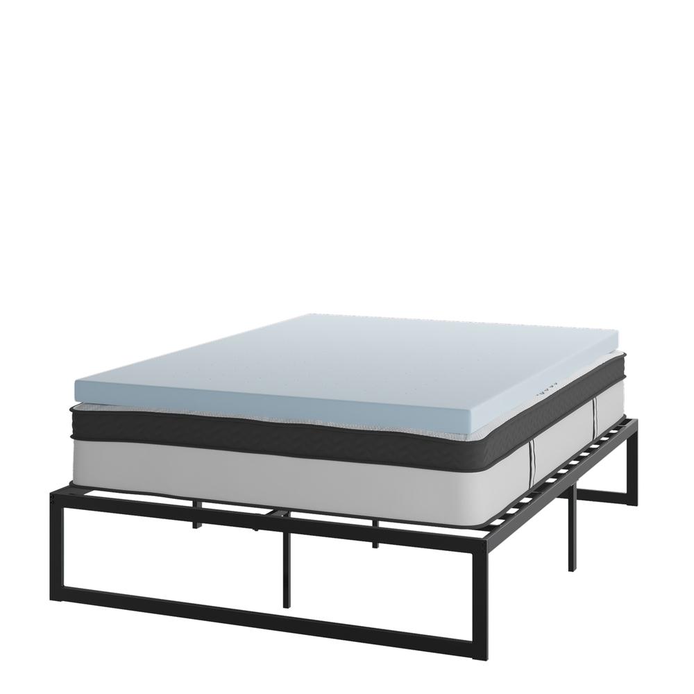 14 in Metal Platform Bed Frame with 12 in Mattress and 3 in Topper - Queen