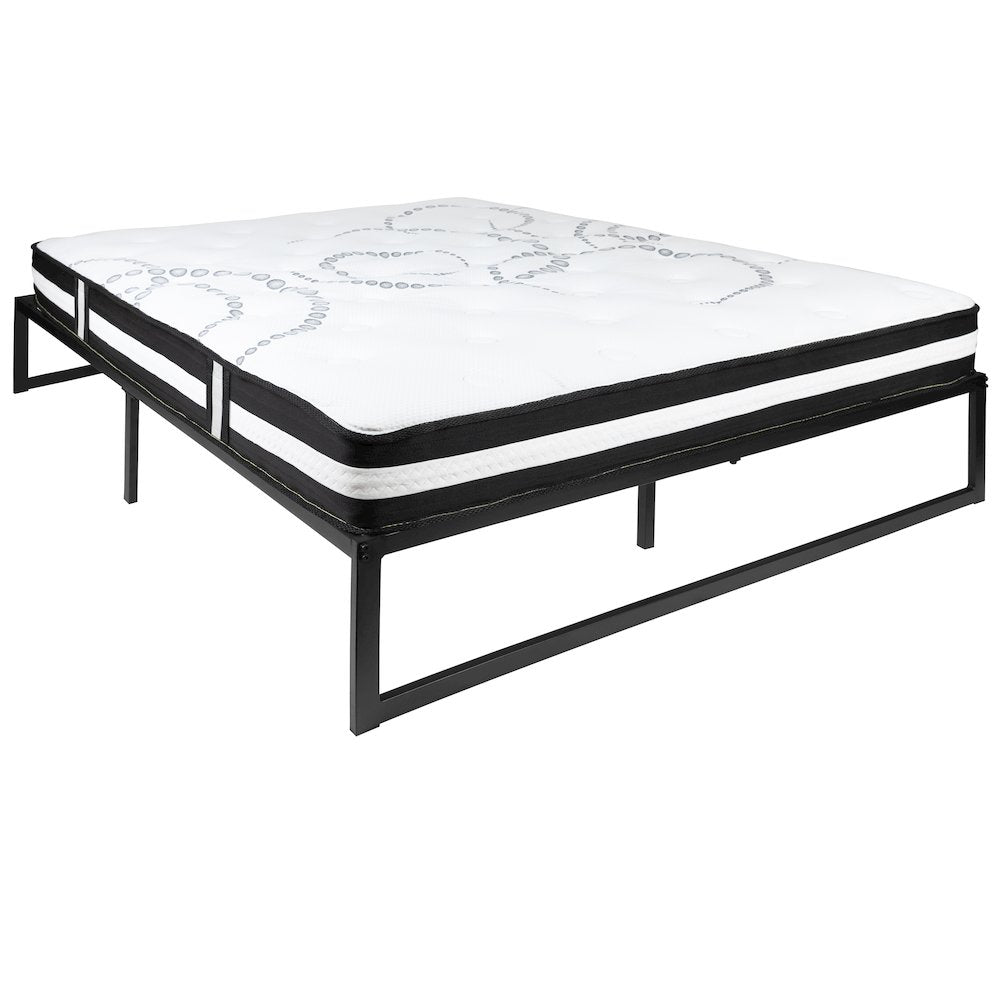 Avony EverRest Queen Black Metal Bed Frame with Mattress  Modern Support