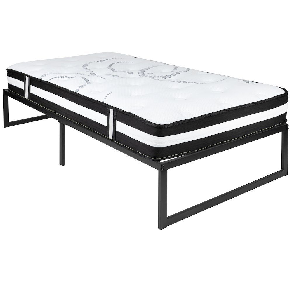 Kashi EverRest Twin Black Metal Platform Bed Frame with 12" Mattress Modern No Box Spring Needed