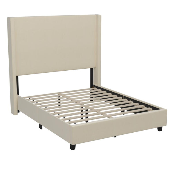 Sophia Full Upholstered Platform Bed with Channel Stitched Wingback Headboard, Beige