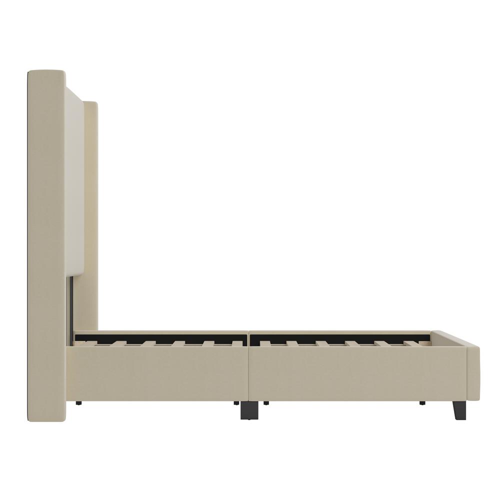 Sophia Full Upholstered Platform Bed with Channel Stitched Wingback Headboard, Beige