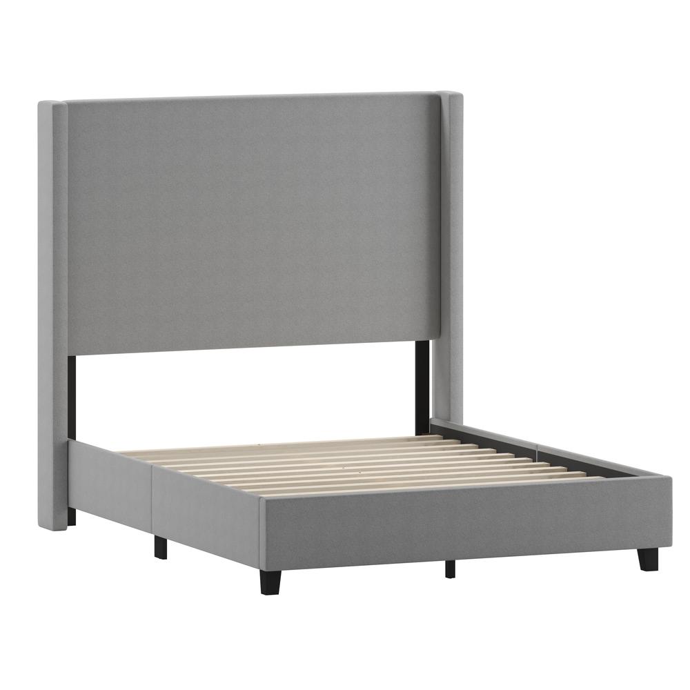 Mayra Full Upholstered Platform Bed with Channel Stitched Wingback Headboard, Grey