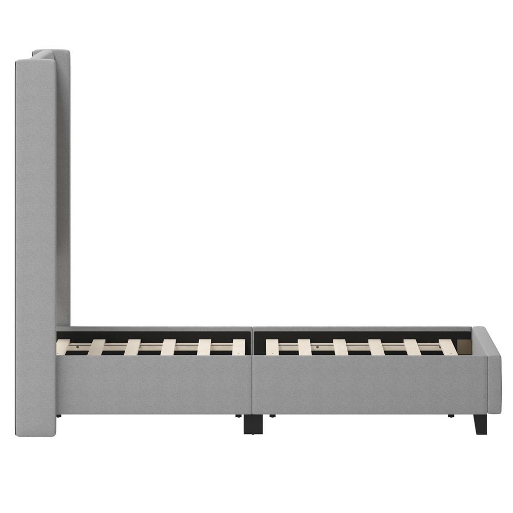 Mayra Full Upholstered Platform Bed with Channel Stitched Wingback Headboard, Grey