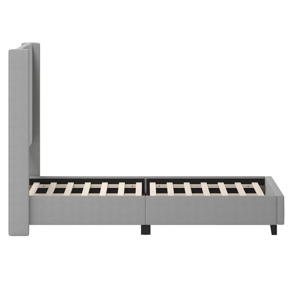 Mayra King Upholstered Platform Bed with Channel Stitched Wingback Headboard, Grey