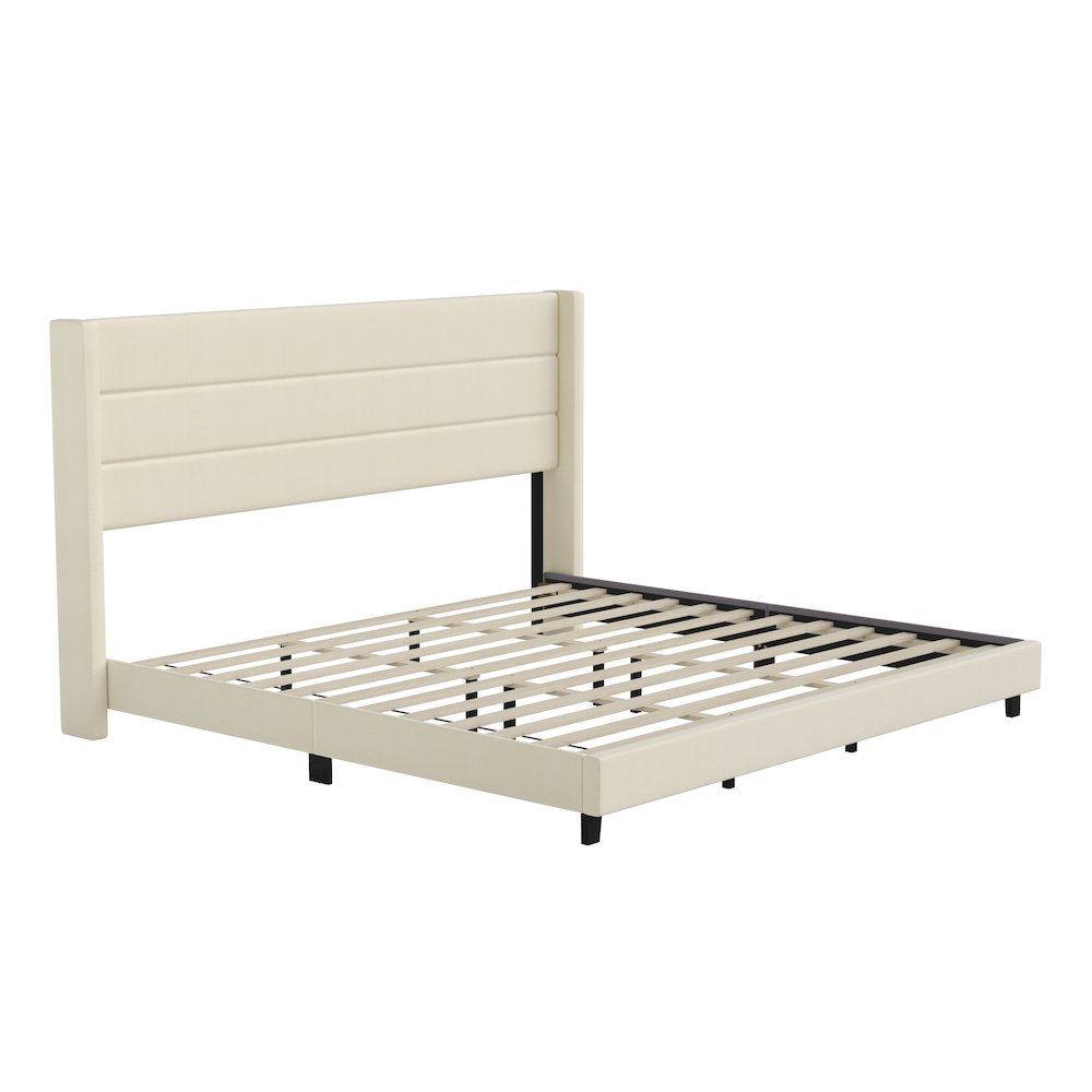 Hollis King Upholstered Platform Bed with Wingback Headboard, Beige
