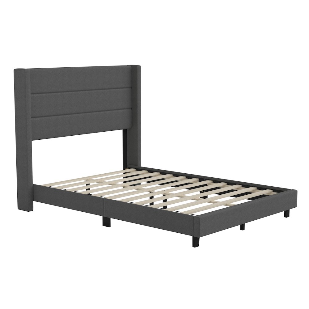 Hollis Full Upholstered Platform Bed with Wingback Headboard, Grey