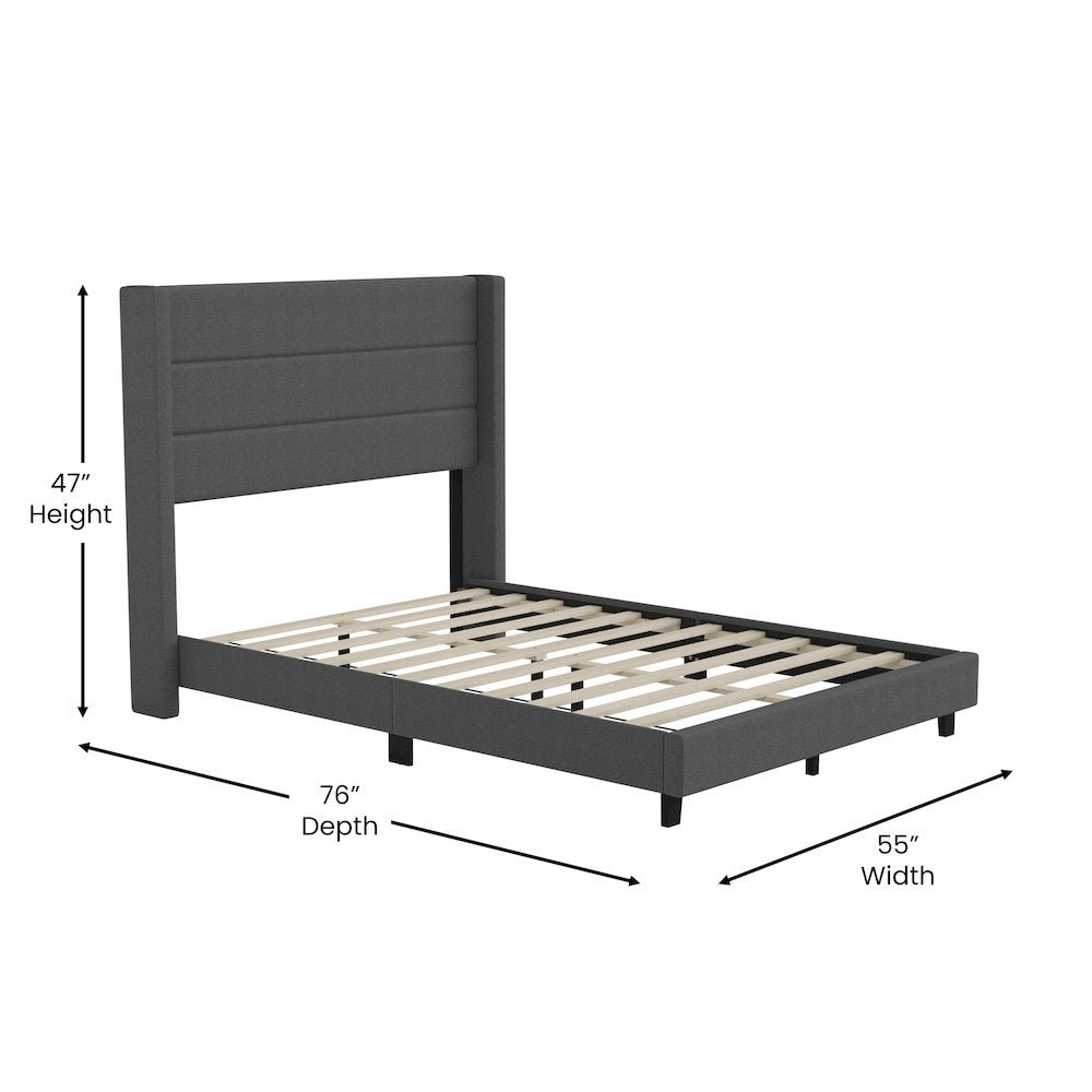 Hollis Full Upholstered Platform Bed with Wingback Headboard, Grey