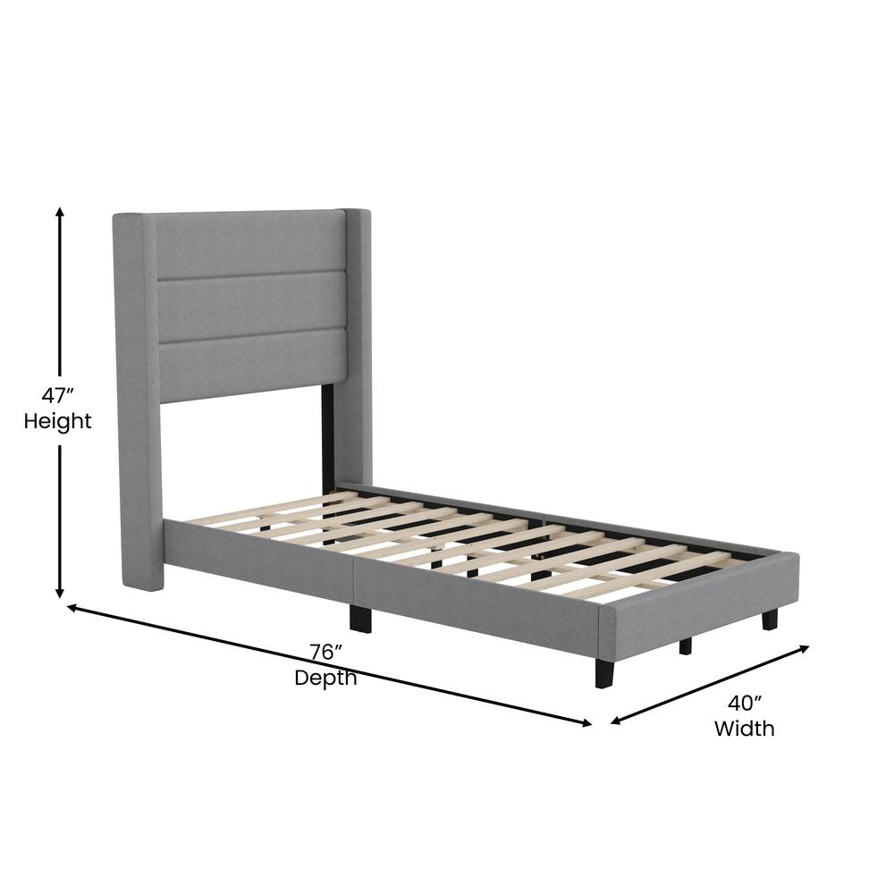 Melissa Twin Upholstered Platform Bed with Wingback Headboard, Grey Faux Linen