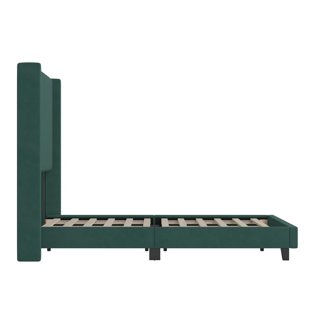 Full Upholstered Platform Bed with Vertical Stitched Headboard, Emerald Velvet