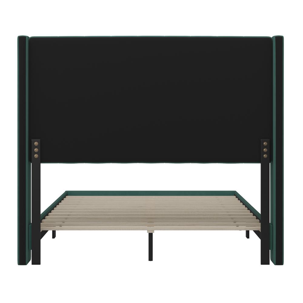 Full Upholstered Platform Bed with Vertical Stitched Headboard, Emerald Velvet