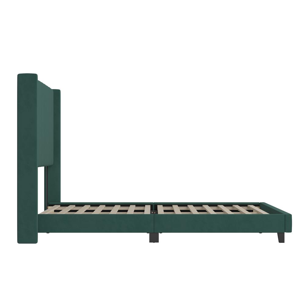 King Upholstered Platform Bed with Vertical Stitched Headboard, Emerald Velvet