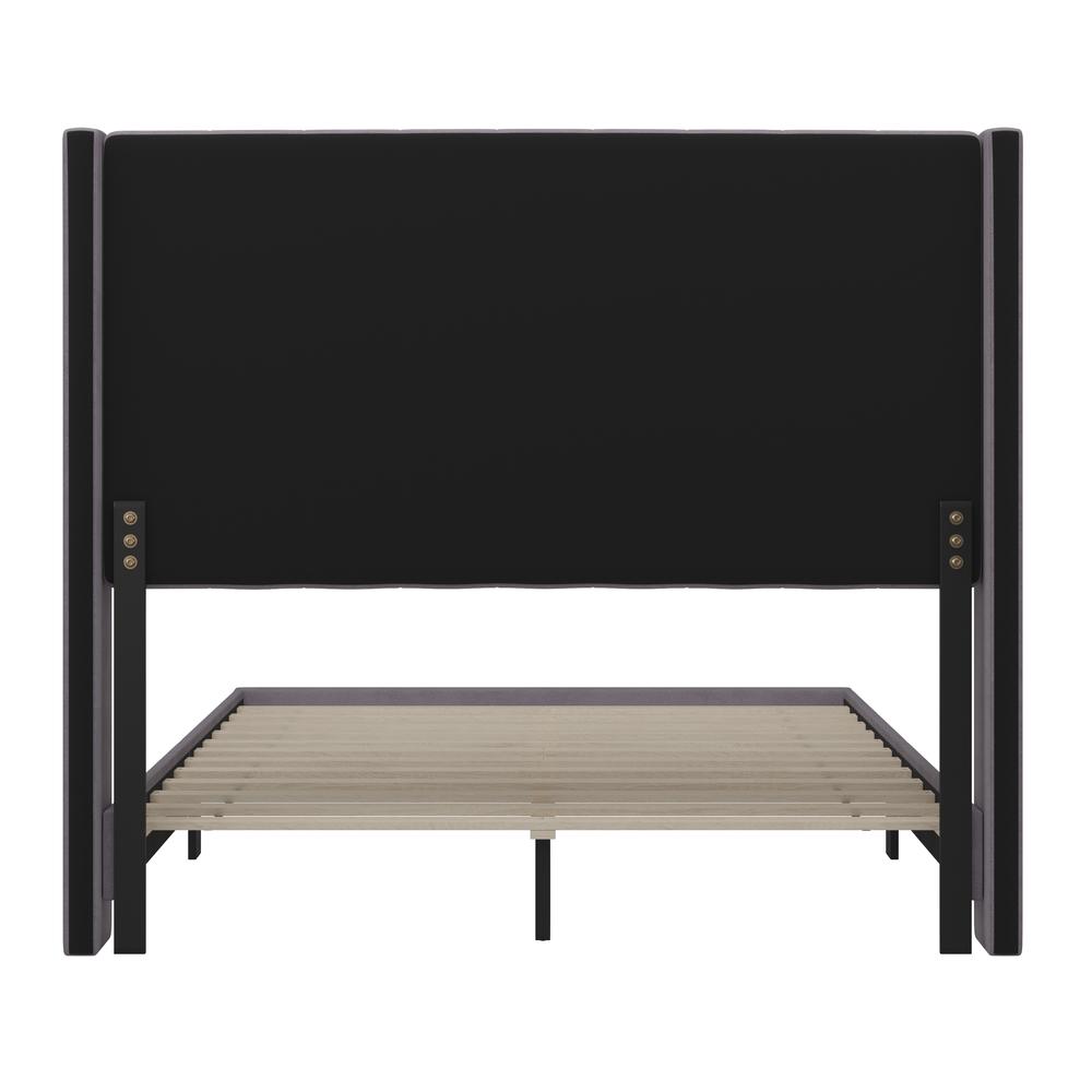 Full Upholstered Platform Bed with Vertical Stitched Headboard, Grey Velvet