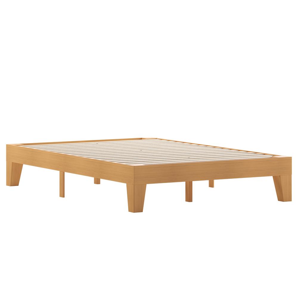 Natural Pine Finish Wood Full Platform Bed with Wooden Support Slats