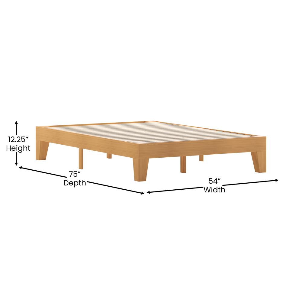 Natural Pine Finish Wood Full Platform Bed with Wooden Support Slats