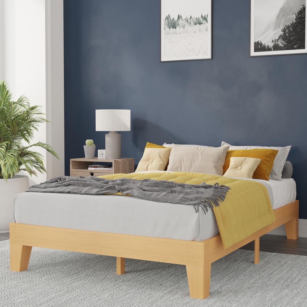 Natural Pine Finish Wood Full Platform Bed with Wooden Support Slats