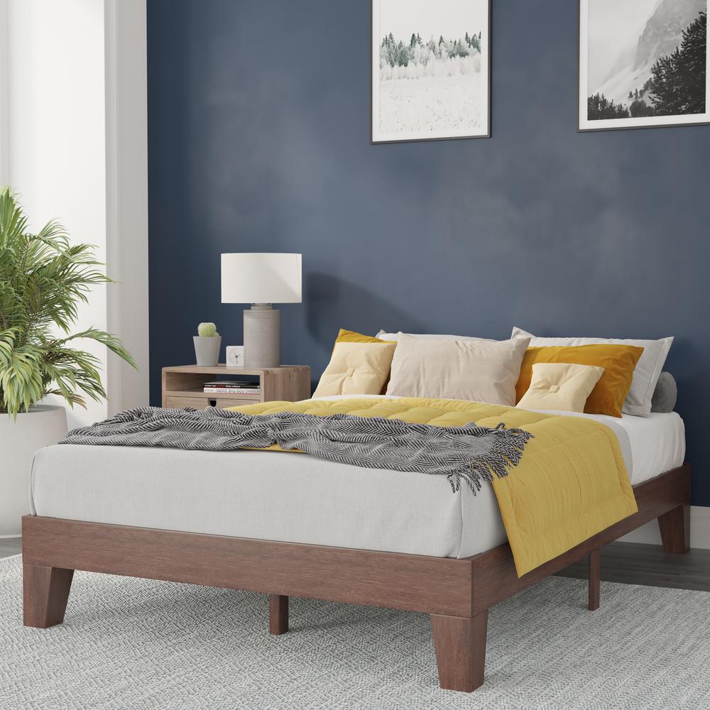 Wood Full Platform Bed with Wooden Support Slats, No Box Spring Required