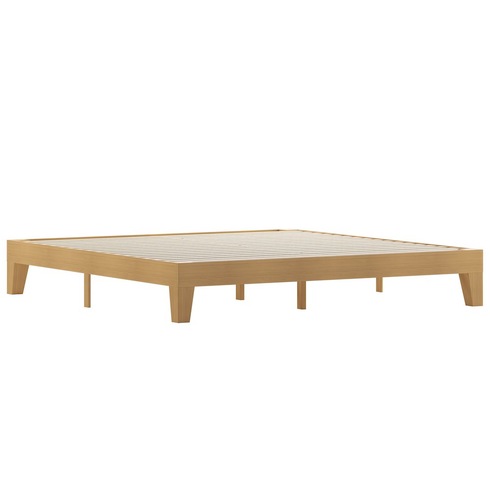 Natural Pine Finish Wood King Platform Bed with Wooden Support Slats