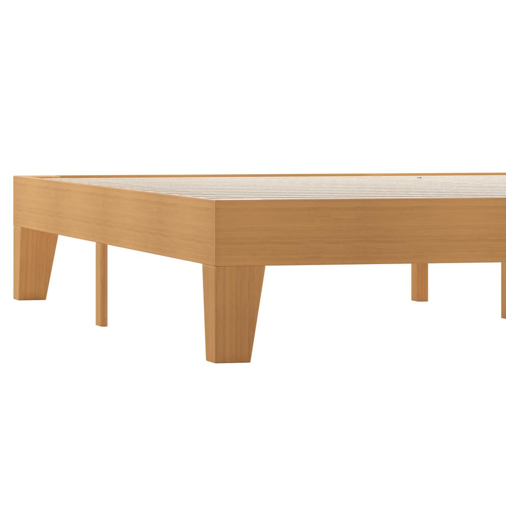 Natural Pine Finish Wood King Platform Bed with Wooden Support Slats