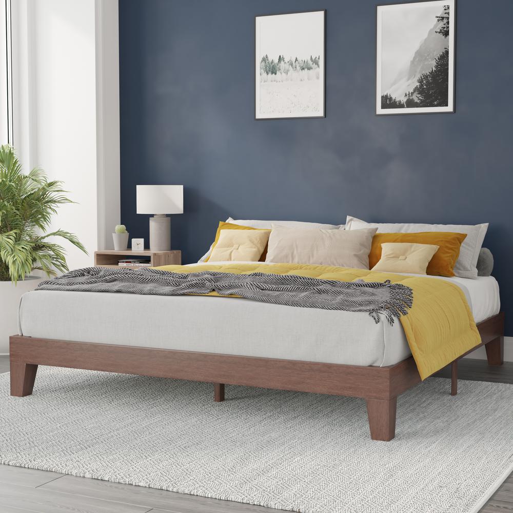 Wood King Platform Bed with Wooden Support Slats, No Box Spring Required