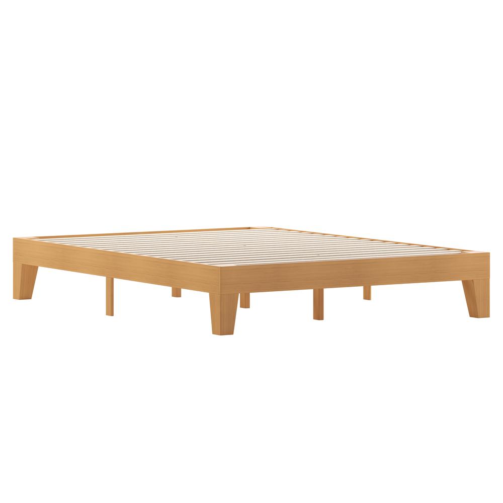 Natural Pine Finish Wood Queen Platform Bed with Wooden Support Slats